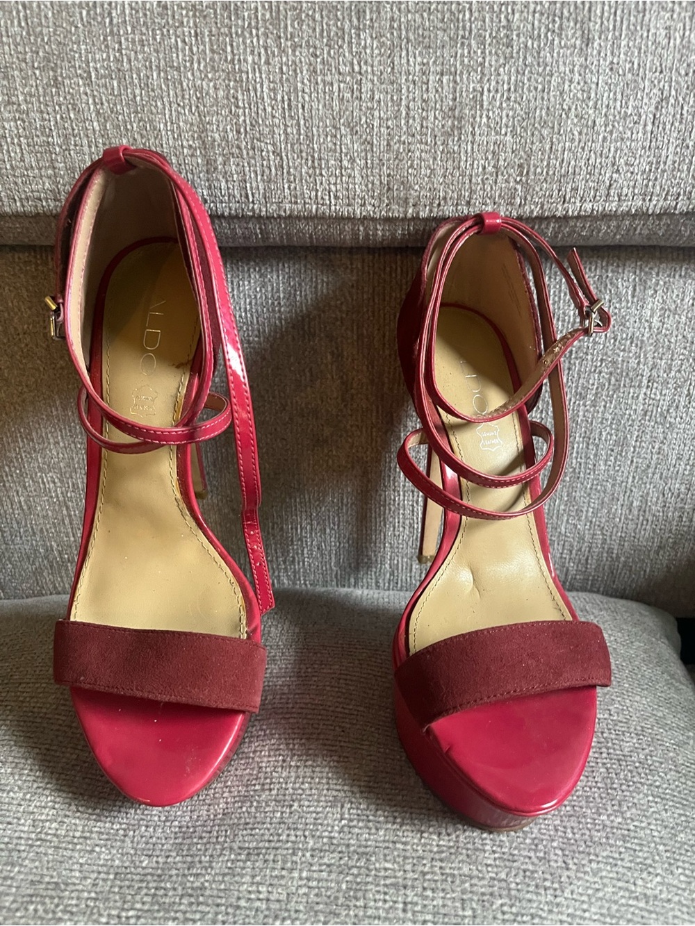 Aldo Burgundy Red Strappy Block Heel Sandals